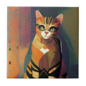 Cat-Marokko-Mosaik-Portraitkitte abstrakter Kunst Fliese (Vorderseite)