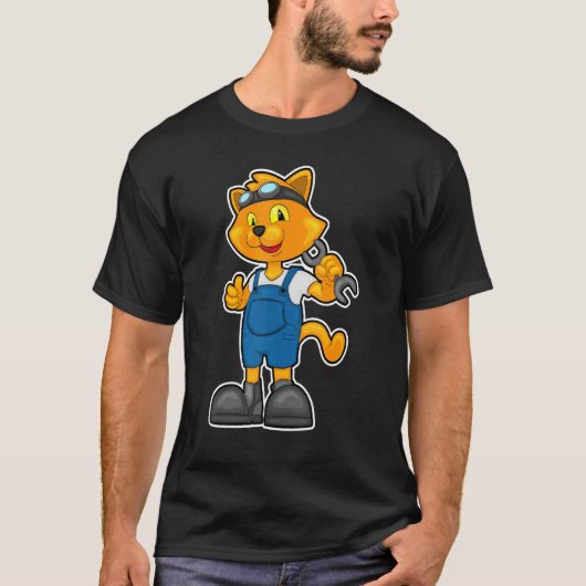 Cat Mechanic Wrench T-Shirt (Vorderseite)