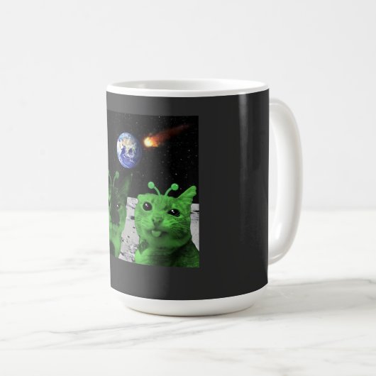 Cat Meme Alien Green Cat Selfie UFO Funny Mug Kaffeetasse (VorderseiteRechts)