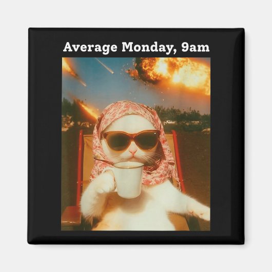 Cat Meme Average Monday 9am Funny Sarcastic Back T Magnet (Vorne)