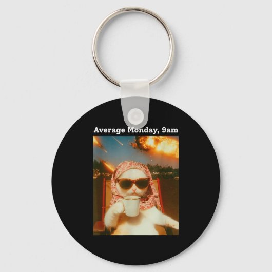 Cat Meme Average Monday 9am Funny Sarcastic Back T Schlüsselanhänger (Vorderseite)