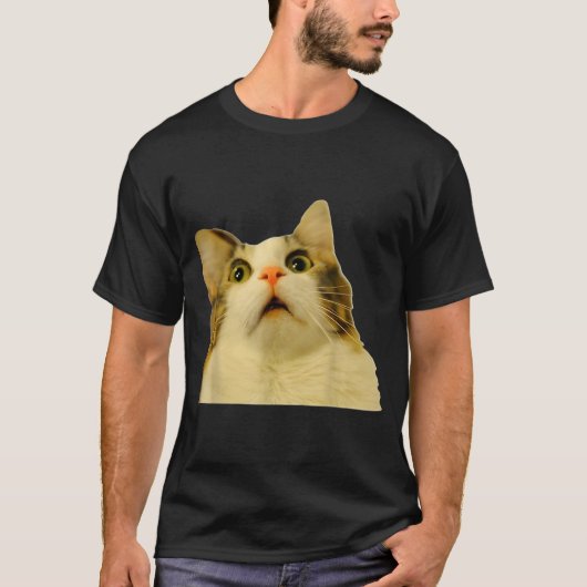 Cat Meme Shock Cat Face Funny Meme Cat Silly Gift T-Shirt (Vorderseite)