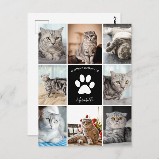 Cat Memorial Custom Foto Collage in Love Memory Postkarte (Vorne/Hinten)
