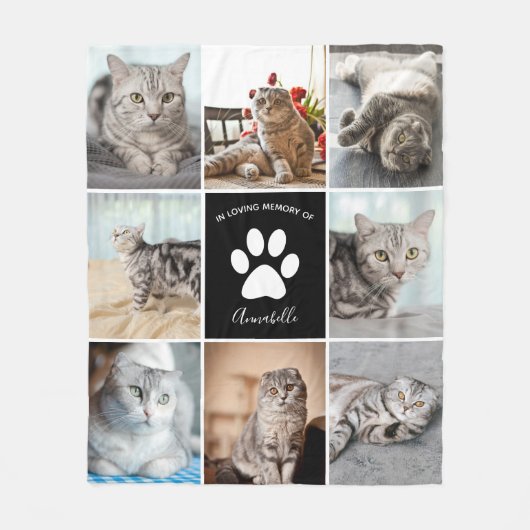 Cat Memorial Custom Pet Foto Collage Paw Print Fleecedecke (Vorderseite)