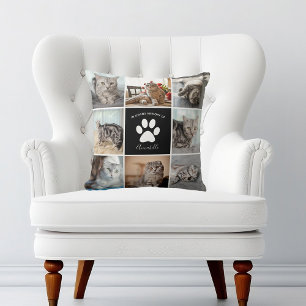 Cat Memorial Custom Pet Foto Collage Paw Print Kissen