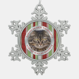 Cat Memorial Foto Weihnachten Candy Cane Strip Schneeflocken Zinn-Ornament
