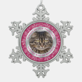 Cat Memorial Foto Weihnachten Rosa Silber Schneeflocken Zinn-Ornament