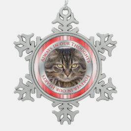 Cat Memorial Foto Weihnachten Rot Silber Weiß Schneeflocken Zinn-Ornament