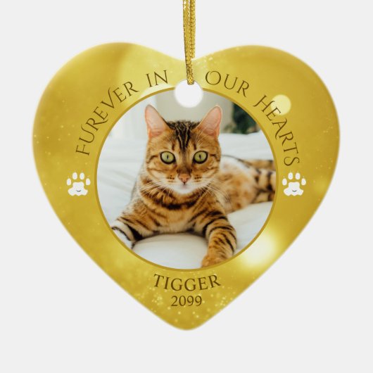 Cat Memorial FUREVER IN UNSEREM HERZEN Foto HALTEN Keramik Ornament (Vorne)