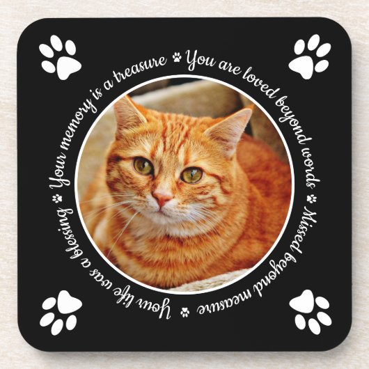 Cat Memorial Paw druckt Foto Beverage Coaster Getränkeuntersetzer (Vorderseite)