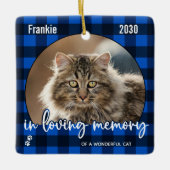 Cat Memorial Pet Loss Red Kariert Keepake Foto Keramikornament (Vorderseite)