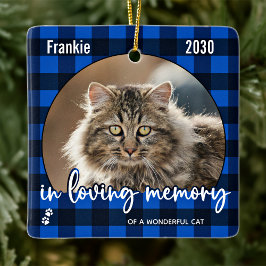 Cat Memorial Pet Loss Red Kariert Keepake Foto Keramikornament