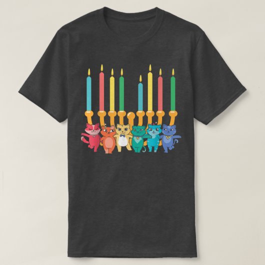 Cat Menorah Hanukkah Chanukah Pajama Kostüm für J T-Shirt (Design vorne)