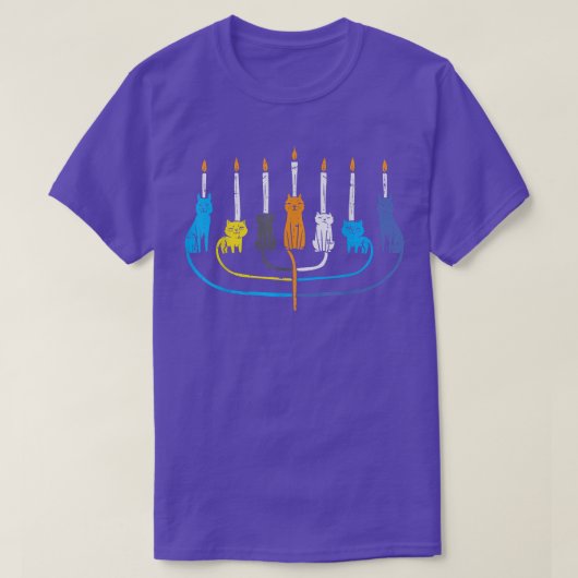 Cat Menorah Niedlich jüdisch Kitten Hanukka Chanuk T-Shirt (Design vorne)