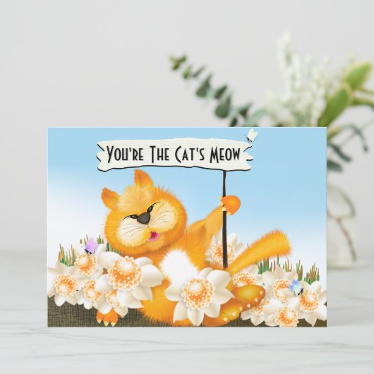 Cat Meow Funny Birthday (Stehend Vorderseite)