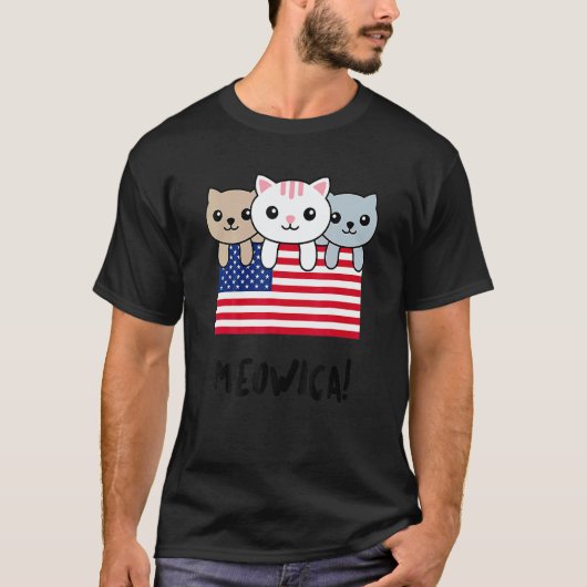 Cat Meowica Independence Day Patriot USA Flag T-Shirt (Vorderseite)