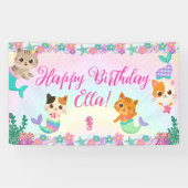 Cat Meowmaid Mermaid Girl Birthday Party Banner (Horizontal)