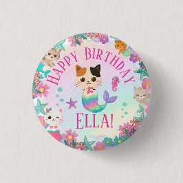 Cat Meowmaid Mermaid Girl Birthday Party Button