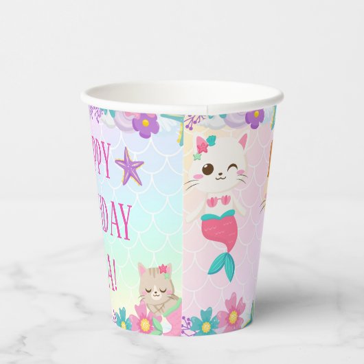 Cat Meowmaid Mermaid Girl Birthday Party Pappbecher (Rechts)