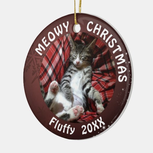 Cat Meowy Christmas 2 Foto Burgundy Keramik Ornament (Links)