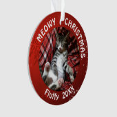Cat MEOWY CHRISTMAS 2 Foto Name Jahr Rot Ornament (Vorderseite)