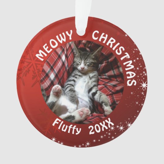 Cat MEOWY CHRISTMAS 2 Foto Rot Ornament (Vorderseite)