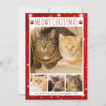 Cat MEOWY CHRISTMAS 4 Fotos Rote Drucke