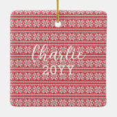 Cat Meowy Christmas Red Strick Pet Keramikornament (Rückseite)