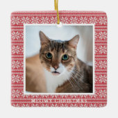 Cat Meowy Christmas Red Strick Pet Keramikornament (Vorderseite)