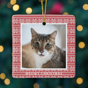Cat Meowy Christmas Red Strick Pet Keramikornament