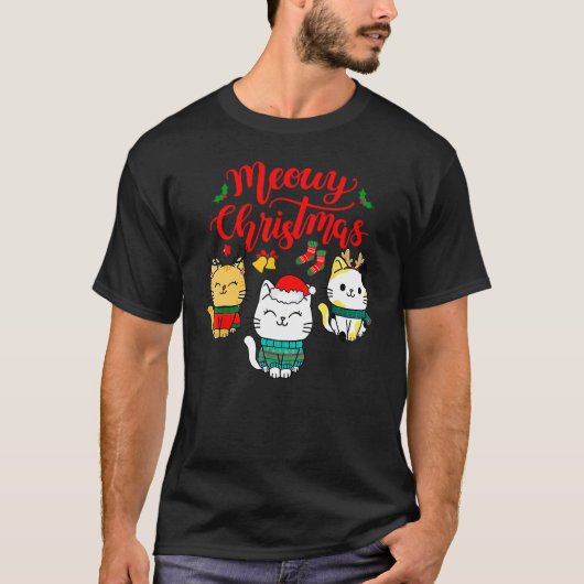Cat Meowy Family Matching Christmas Pajamas Santa T-Shirt (Vorderseite)