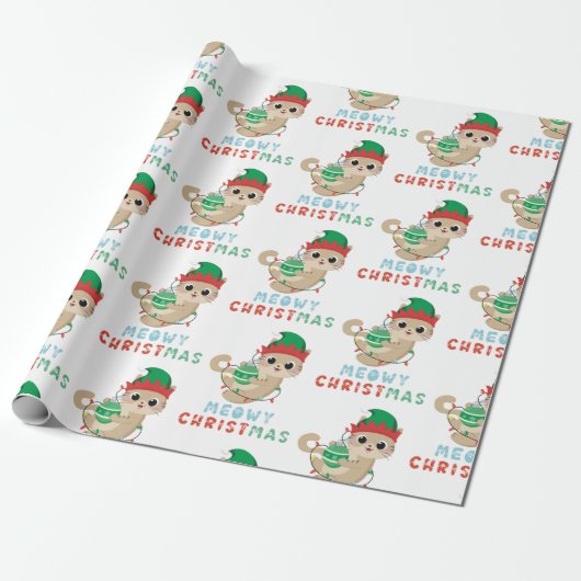 Cat Meowy Weihnachtswrapping Paper für Kinder Gesc Geschenkpapier (Ungerollt)