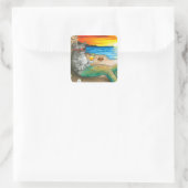 Cat Mermaid 25 Beach Sunset Quadratischer Aufkleber (Tasche)