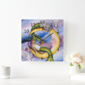 Cat Mermaid 29 Merkitty Fantasy Cats on Moon Quadratische Wanduhr (Zuhause)