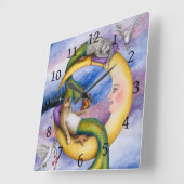 Cat Mermaid 29 Merkitty Fantasy Cats on Moon Quadratische Wanduhr (Winkel)