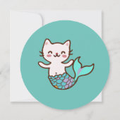 Cat Mermaid Blue Round Girl Birthday Purmaid Einladung (Rückseite)