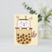 Cat Mermaid Boba Milk Tee Postkarte (Stehend Vorderseite)