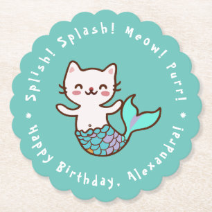 Cat Mermaid Girl Birthday Blue Meowmaid Purrmaid Untersetzer