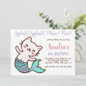 Cat Mermaid Girl Birthday Meowmaid Purrmaid Simple Einladung (Stehend Vorderseite)