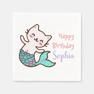 Cat Mermaid Girl Birthday Party Purrmaid Meowmaid Serviette