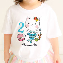 Cat Mermaid Girl Birthday Personalisierter T - Shi