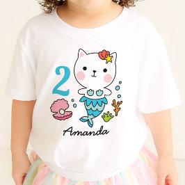 Cat Mermaid Girl Birthday Personalisierter T - Shi Baby T-shirt