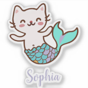 Cat Mermaid Niedlich Girly Script Meowmaid Purrmai Aufkleber