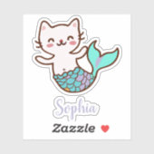 Cat Mermaid Niedlich Girly Script Meowmaid Purrmai Aufkleber (Blatt)