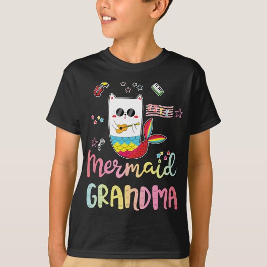 Cat Mermaid Oma Funny Großmutter Familienmatte T-Shirt (Vorderseite)