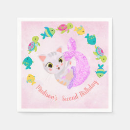 Cat Mermaid Purrmaids Birthday Plate Serviette