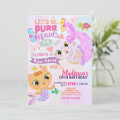 Cat Mermaid Purrmaids Geburtstagseinladung Einladung (Stehend Vorderseite)