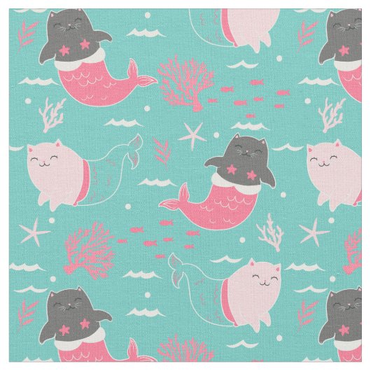 Cat Mermaids Fabric Stoff (Nahaufnahme)