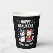 Cat Merry Christmas Happy Hanukkah Jewish Christia Pappbecher (Vorderseite)