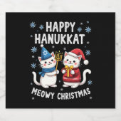 Cat Merry Christmas Happy Hanukkah Jewish Christia Schaumweinetikett (Einzelnes Label)